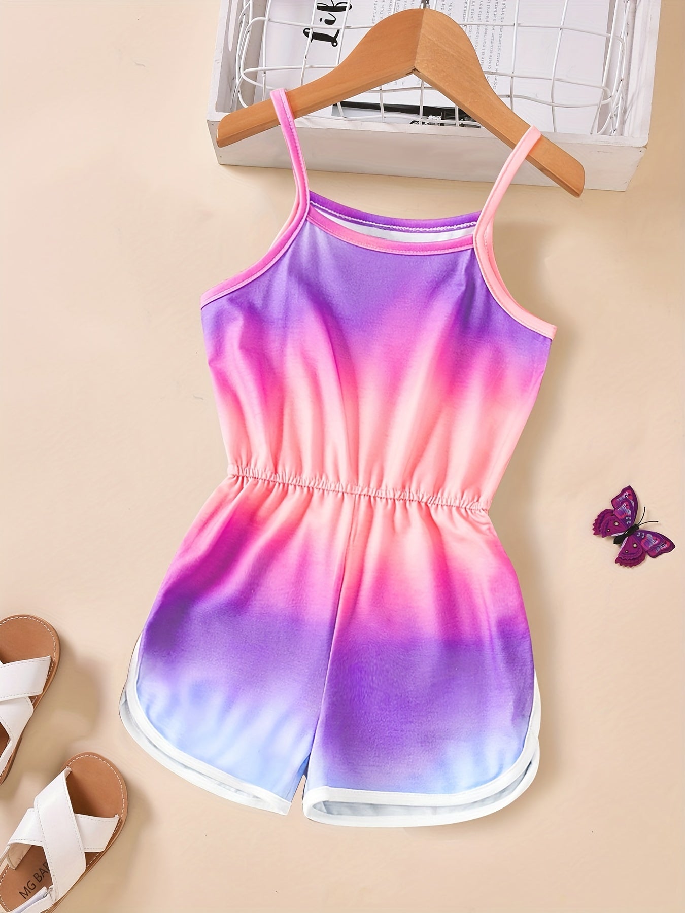 Toddler Girls Tie Dye Gradient Cami Rompers Jumpsuits