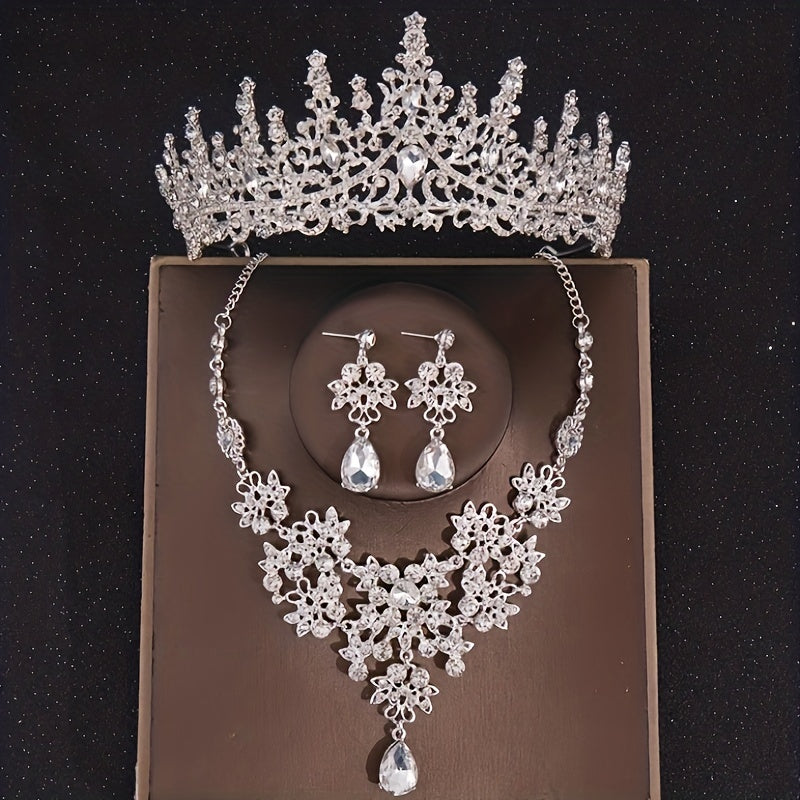 Baroque Vintage Crystal Bridal Jewelry Sets Tiara Crown Earrings Necklace