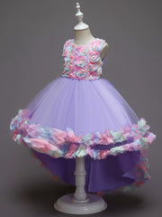 Girls Mesh Flower Princess Dress Party Performance