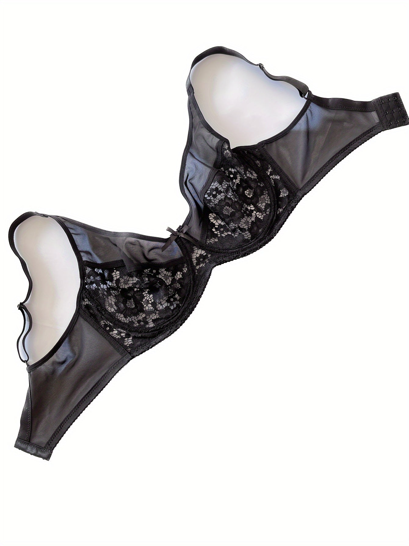 Sexy Bra Women's Plus Contrast Lace Underwire Mini Bow Detail Bra