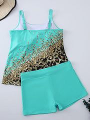 Glitter Leopard Print Tankini Set
