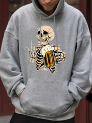 Skeleton Beer Print Hoodie Men's Pullover Sweatshirt
