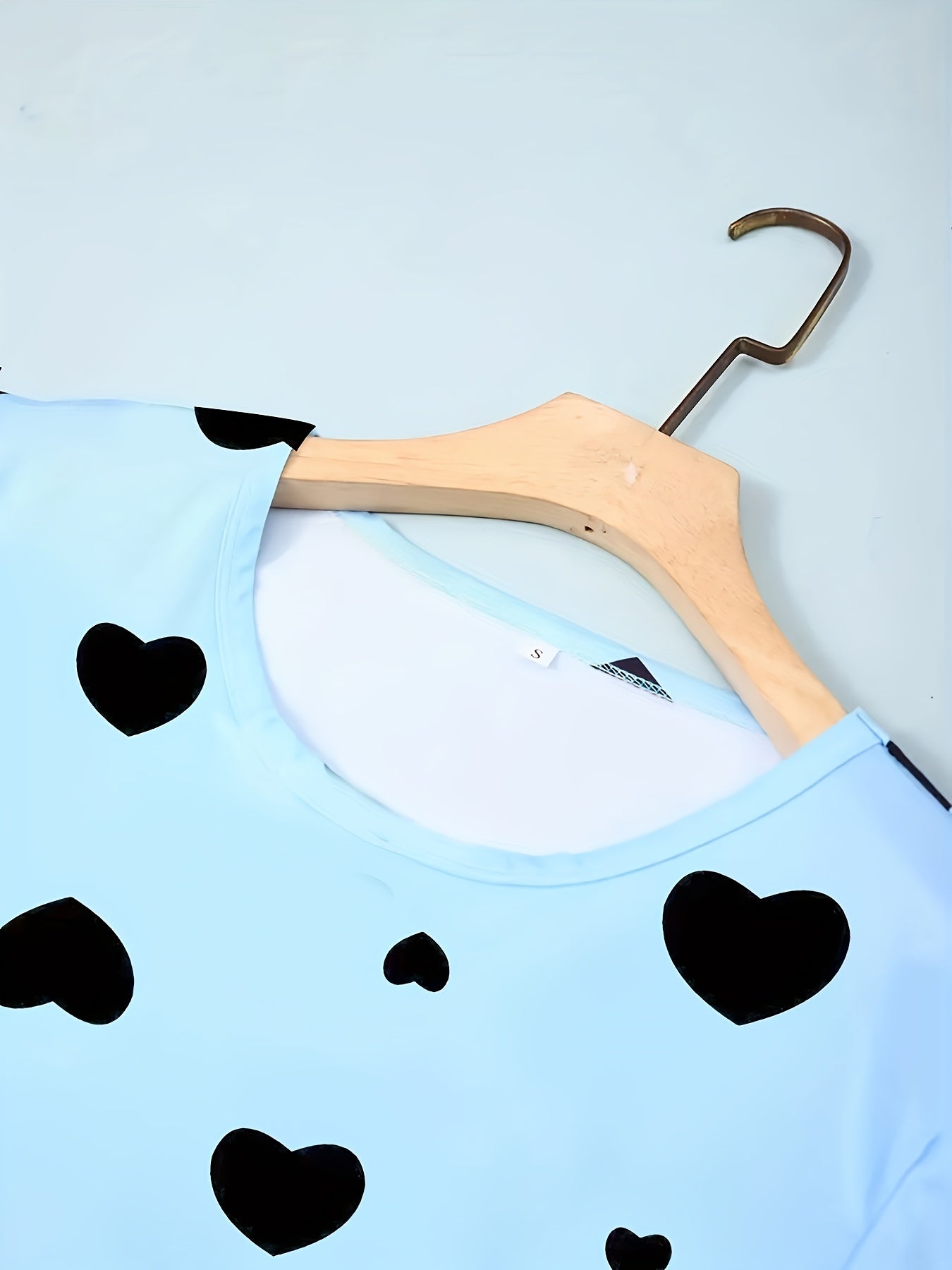 Heart Print Pajama Set Short Sleeve Top & Long Pants Women's Loungewear