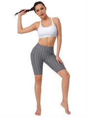 Seersucker Fabric Sports Shorts High Waist Yoga Pants Women's Activewear