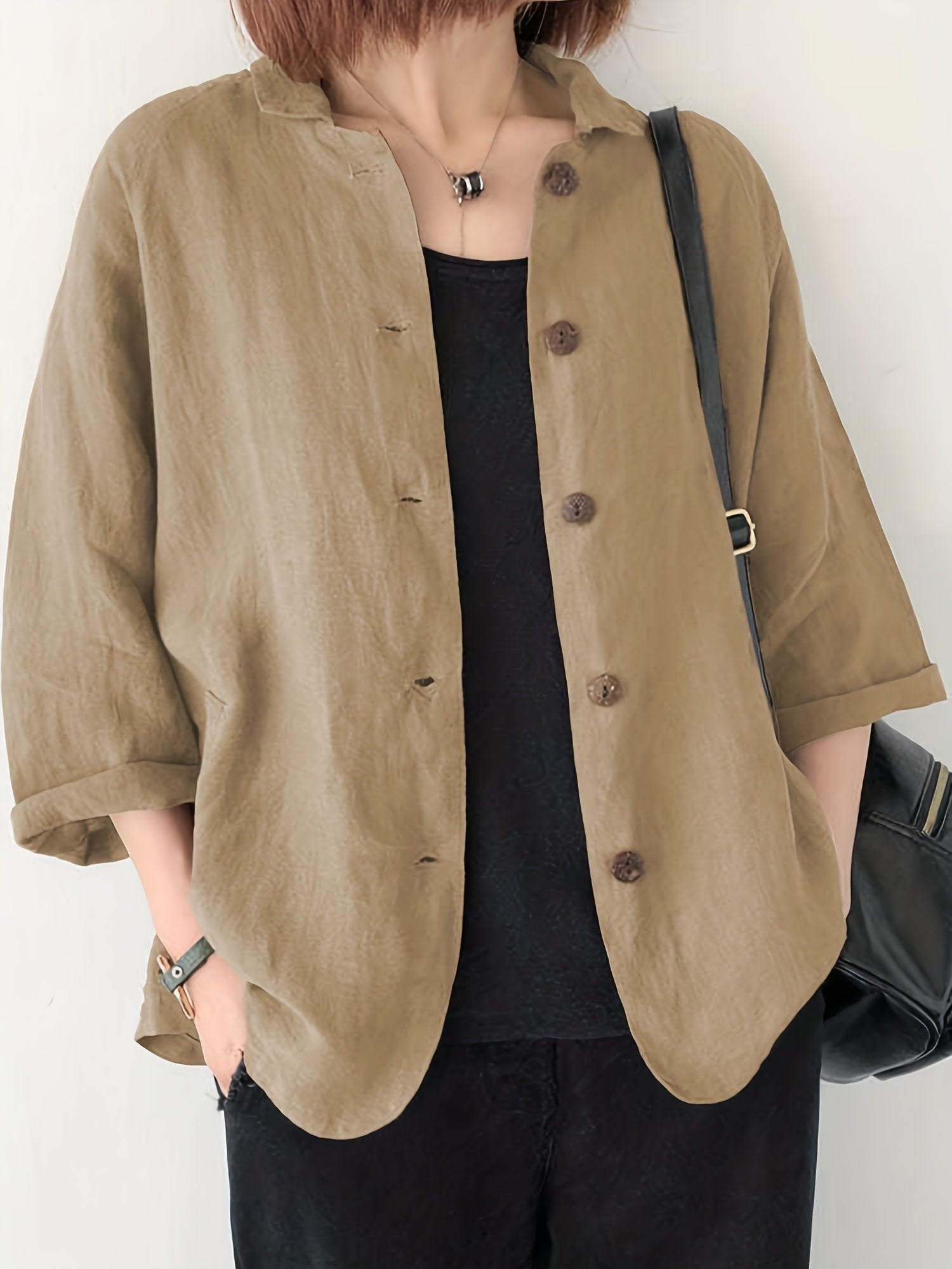 Button Front Jackets Casual Turn Down Collar Long Sleeve Solid Outerwear
