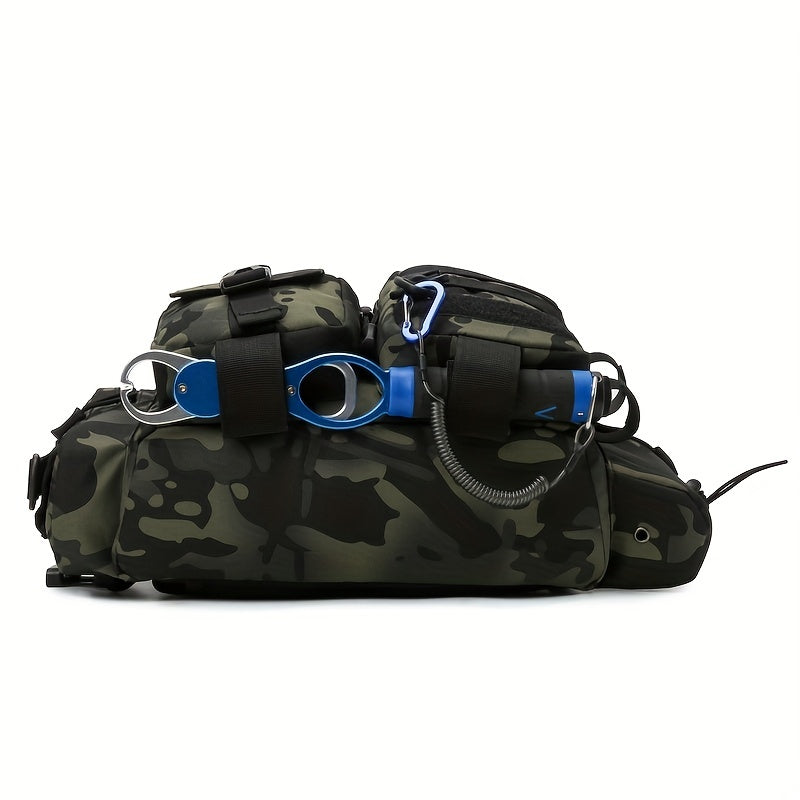 Portable Fishing Tackle Bag with Rod Holder 600D Nylon Sling Pack