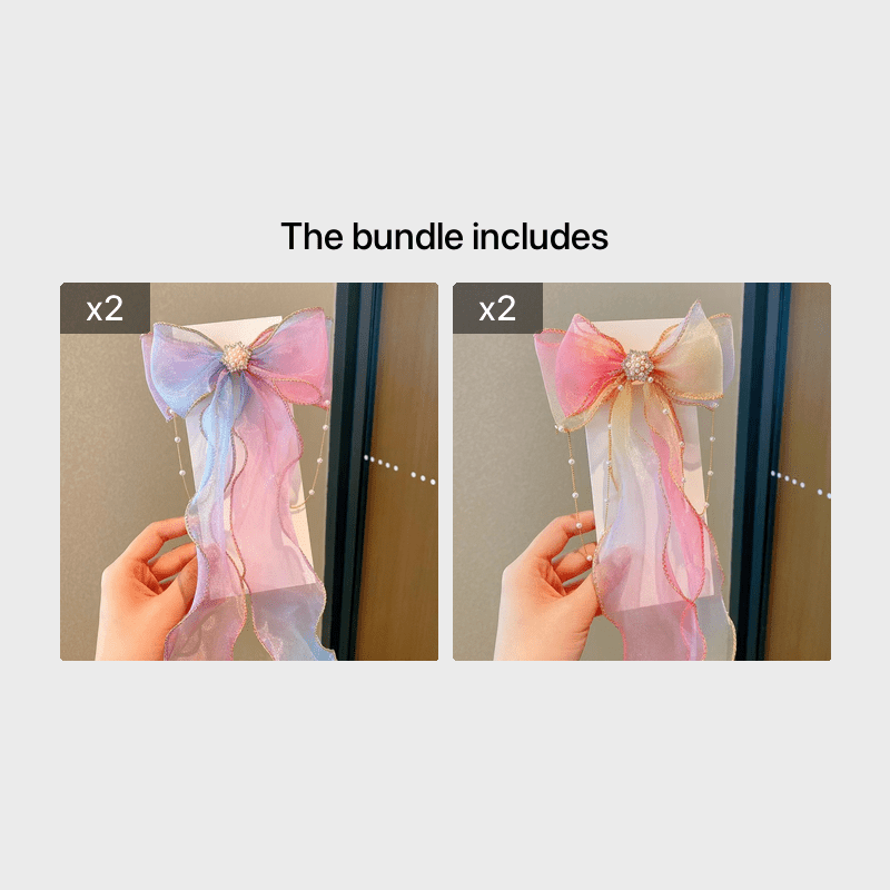 Colorful Ribbon Bow Hair Clips with Faux Pearl Tassel - Party Hair Accessories
