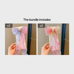 Colorful Ribbon Bow Hair Clips with Faux Pearl Tassel - Party Hair Accessories