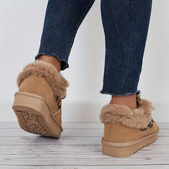 Women's Leopard Print Snow Boots Plush Lined Ankle Winter Shoes