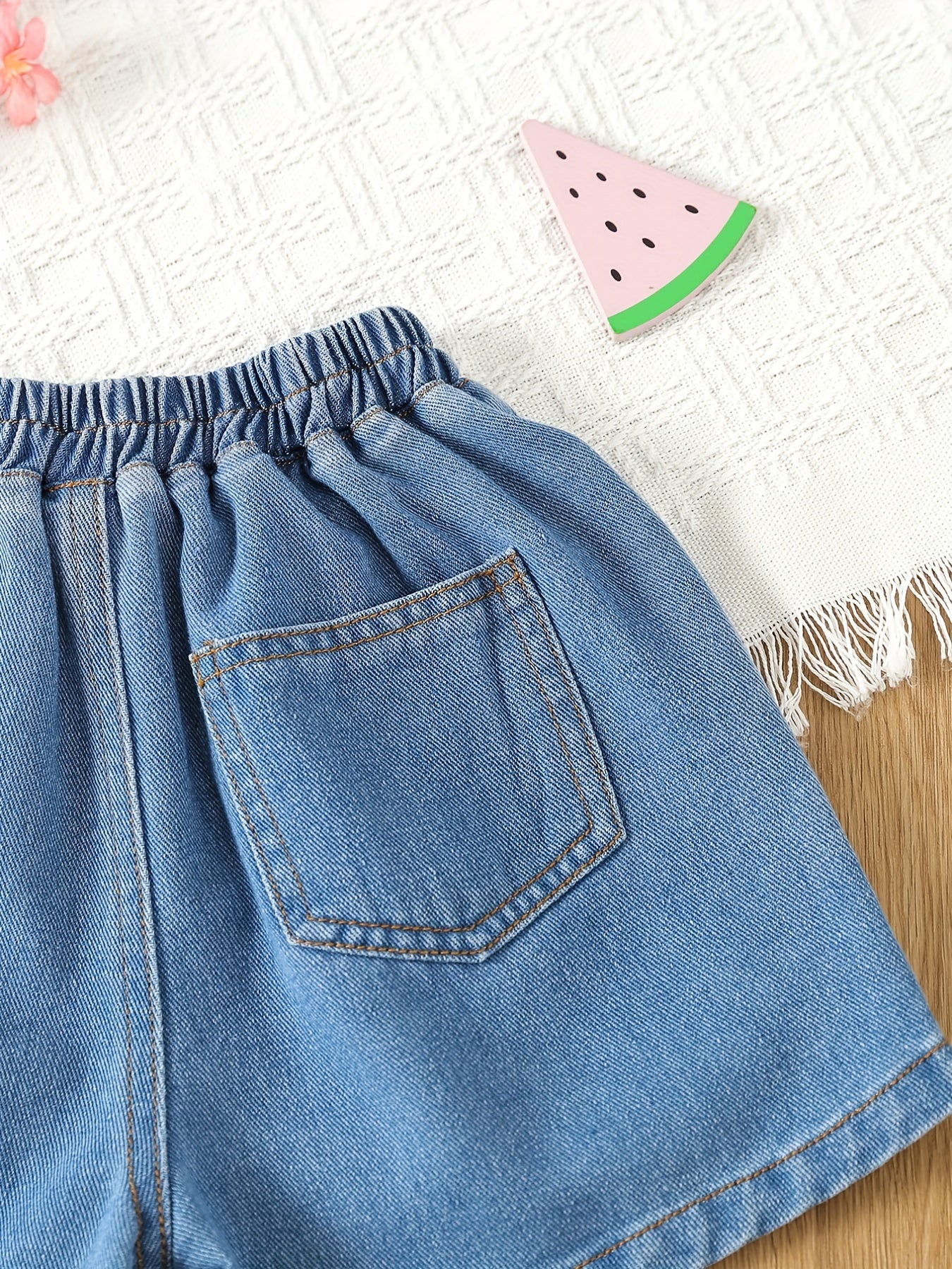 Girls Denim Shorts Elastic Waist Street Style Kids Outfit