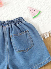 Girls Denim Shorts Elastic Waist Street Style Kids Outfit