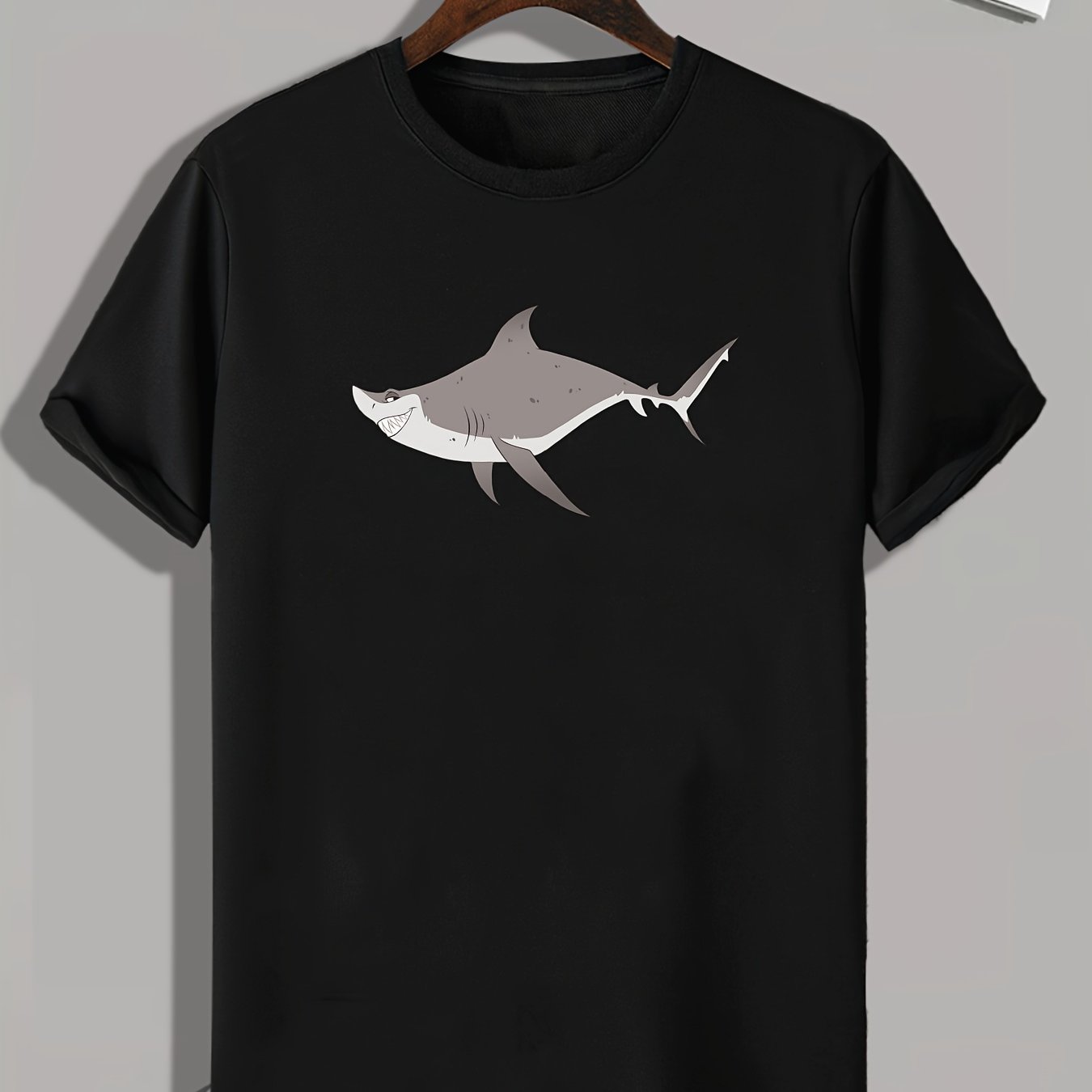 Cartoon Shark Pattern Print Men's Comfy Sports T shirt