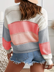 Colorblock V-Neck Loose Pullover Sweater