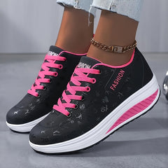 Women's Letter Pattern Non slip Chunky Sneakers Lace up Walking Shoes