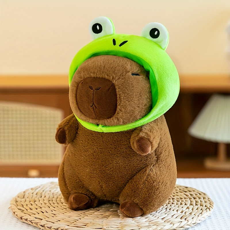 Capybara Plush Toy with Hat Soft Yellow & Green Stuffed Animal
