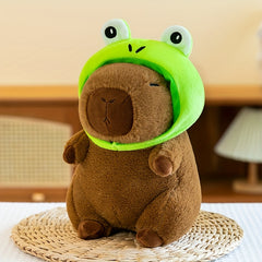 Capybara Plush Toy with Hat Soft Yellow & Green Stuffed Animal