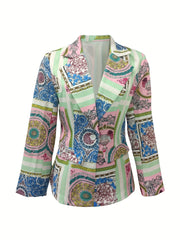 Chain Print Lapel Blazer Casual One Button Long Sleeve Outerwear