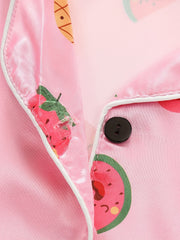 2pc Kid's Fruit Pattern Satin Pajamas Set Comfy PJ Girl's Loungewear