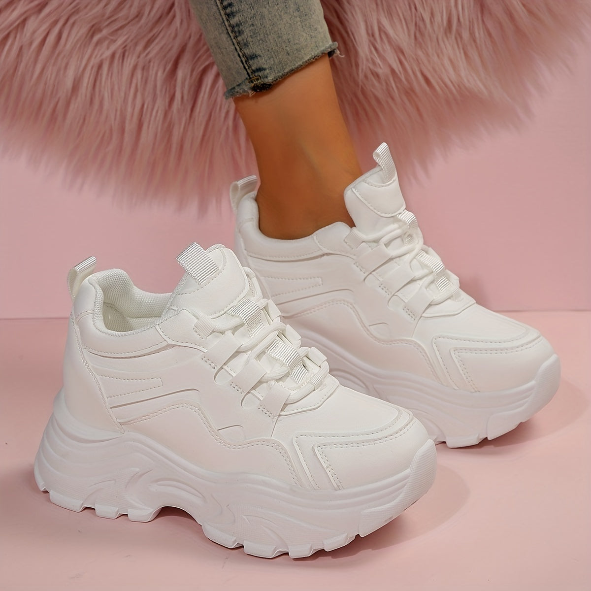 Women's Platform Chunky Sneakers Lace Up Height Increasing Shoes