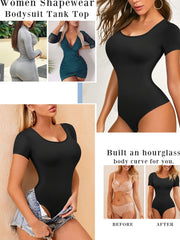 Short Sleeve Shaping Bodysuit Tummy Control Butt Lifting Crew Neck Body Shaper