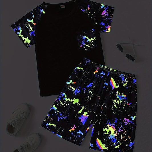 Boys Tie Dye T shirt Matching Shorts Kids Clothes Summer