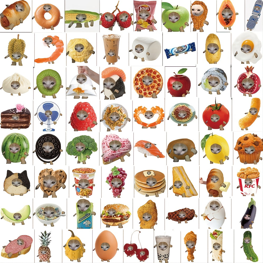 66 Funny Food Cat Waterproof Stickers for Various Surfaces