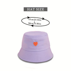 Peach Heart Embroidery Bucket Hat UV Protection Cotton Cloche