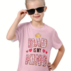Girls boys 3D DAD IS MY KING Short Sleeve T shirt - Summer Clothes