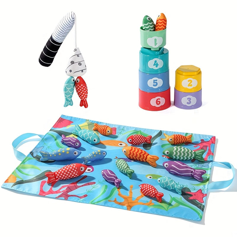 Colorful 3D Fishing Toys Set for Kids with Rod and Fish