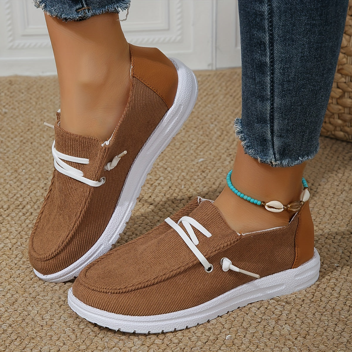 Women's Corduroy Boat Shoes Flat Low Comfy Casual Walking