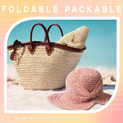Crochet Straw Sun Hat Wide Brim UV Protection Bucket Hat