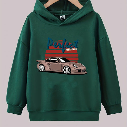 Boys Racing Car Print Hooded Sweatshirt for Spring Fall