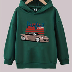 Boys Racing Car Print Hooded Sweatshirt for Spring Fall