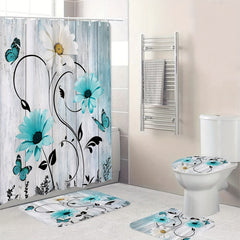 Flower & Butterfly Pattern Shower Curtain Set