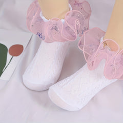 Girls Double Lace Princess Dance Socks Sweet Short Crew Socks