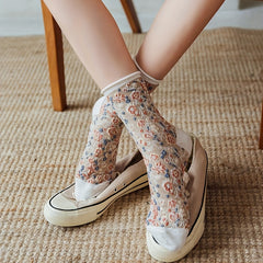 5 Pairs Floral Print Curling Socks Women's Mid Tube Stockings