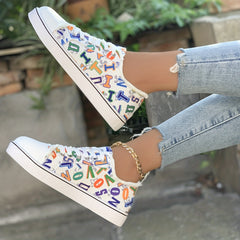 Women's Letter Graphic Canvas Sneakers Low Top Casual Shoes