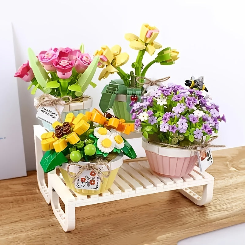 Mini Bonsai Building Blocks Flower DIY Plant Model Desktop Decoration Toy