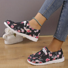 Floral Print Canvas Slip-On Flat Shoes Casual Sneakers
