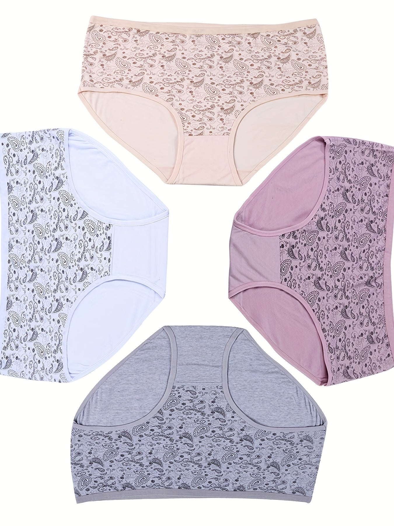 4 Pack Plus Size Boho Underwear Set Women's Paisley Print Soft Panty Set