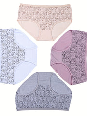 4 Pack Plus Size Boho Underwear Set Women's Paisley Print Soft Panty Set