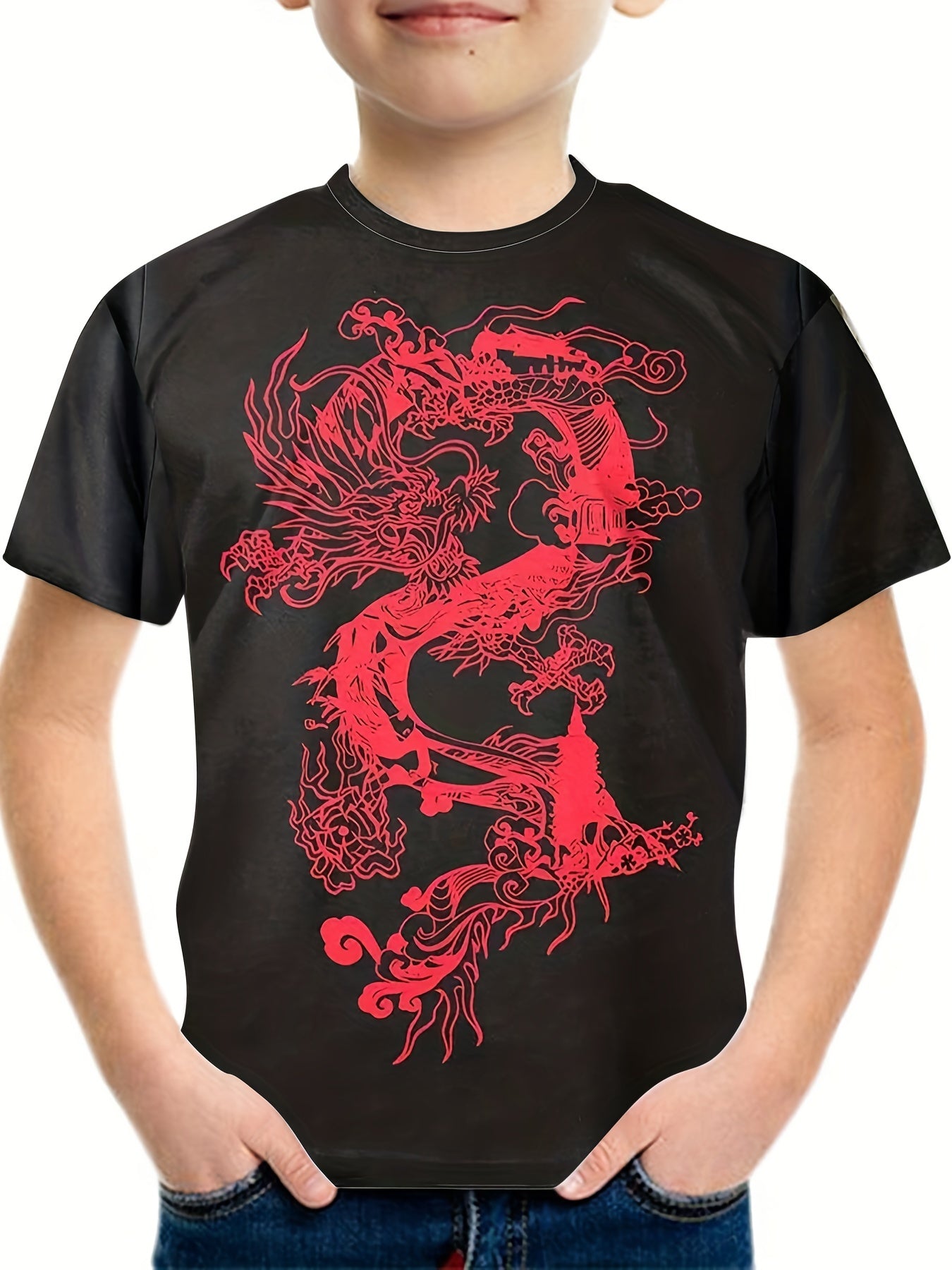 Boy's Dragon Sketch Print T shirt Casual Tee For Summer
