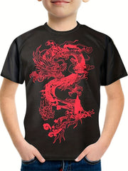 Boy's Dragon Sketch Print T shirt Casual Tee For Summer
