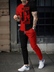Ethnic Style Men's 2-Piece Outfits Short Sleeve T-shirt And Drawstring Pants