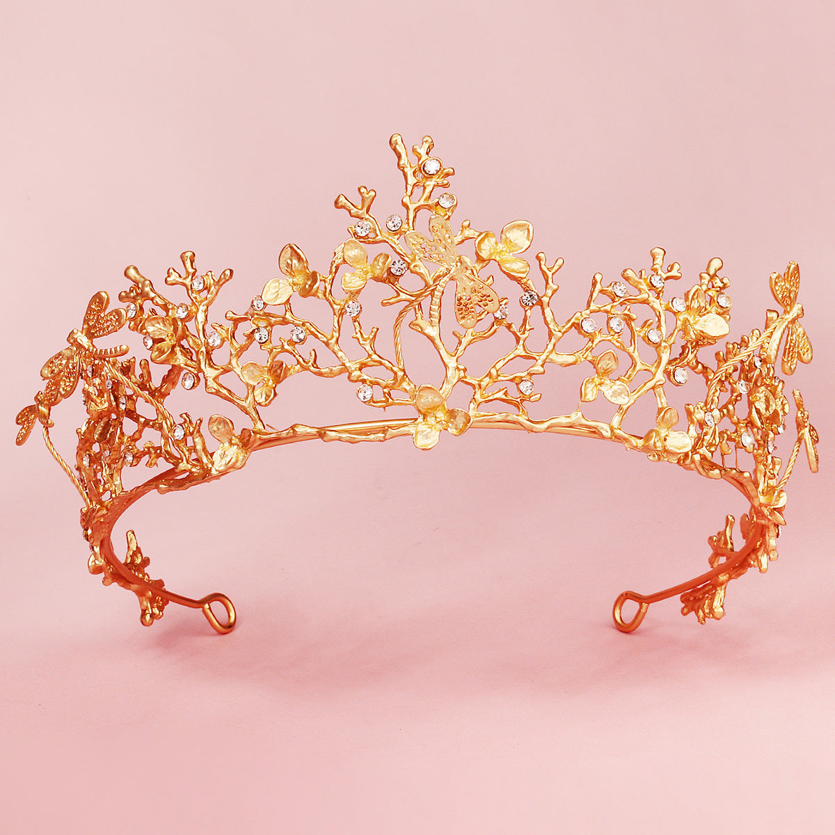 Vintage Crown Baroque Golden Tiara Bridal Headpiece Dragonfly Headband