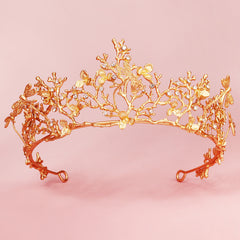 Vintage Crown Baroque Golden Tiara Bridal Headpiece Dragonfly Headband