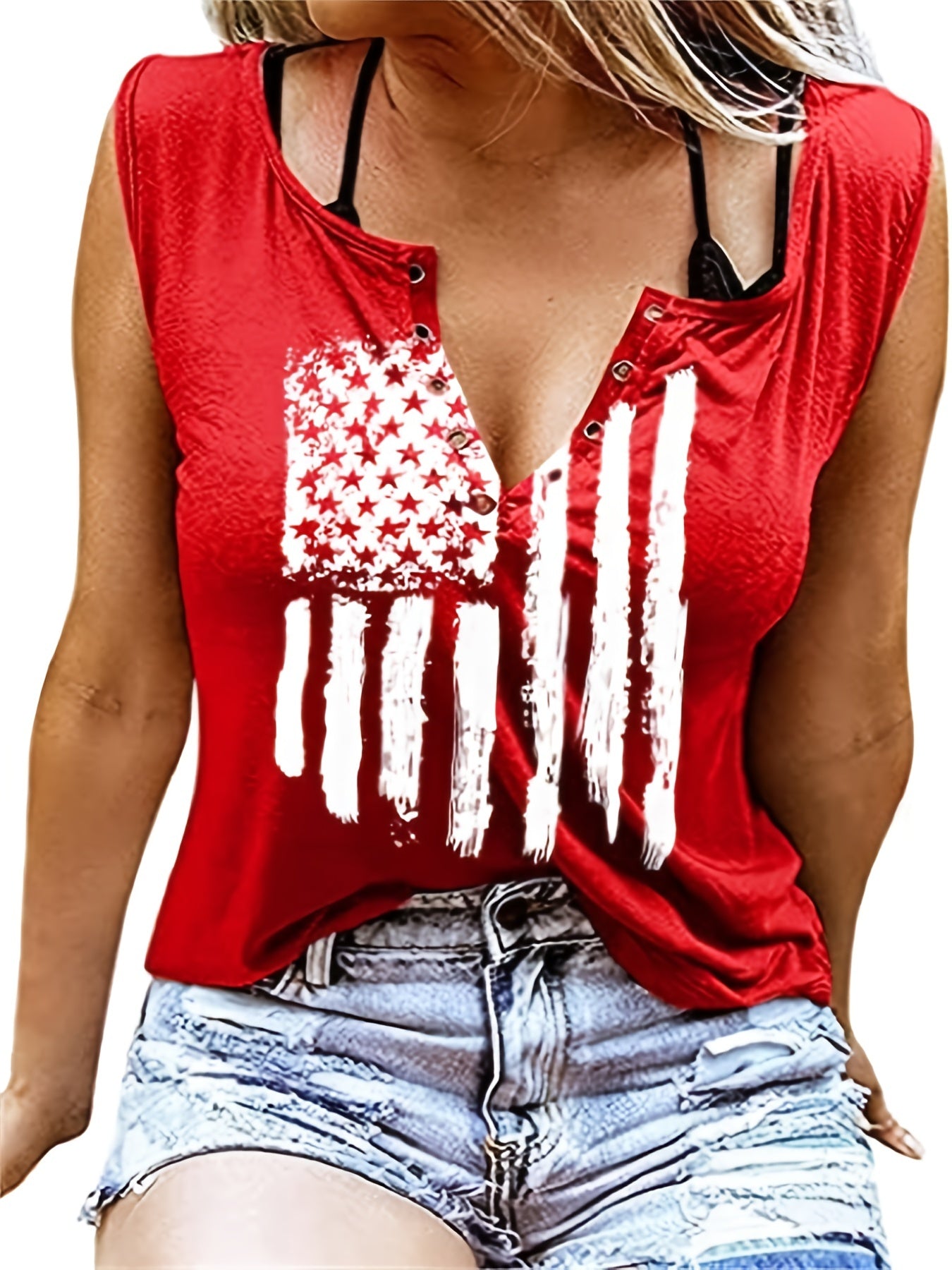 Women's Flag Print Tank Top V-Neck Sleeveless Casual Top