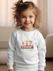 Girls Cats Pattern Crew Neck Sweatshirt Spring Fall Christmas Gift