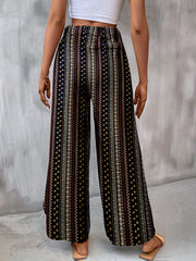 Tribal Print Wide Leg Pants Elastic Waist Casual Pants