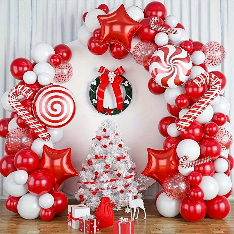 102pcs Christmas Wreath Arch Kit Balloon Red Balloon Candy Balloon